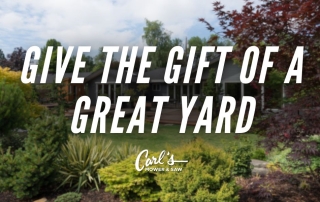 Image of a nicely landscaped yard in the PNW with text reading give the gift of a great yard